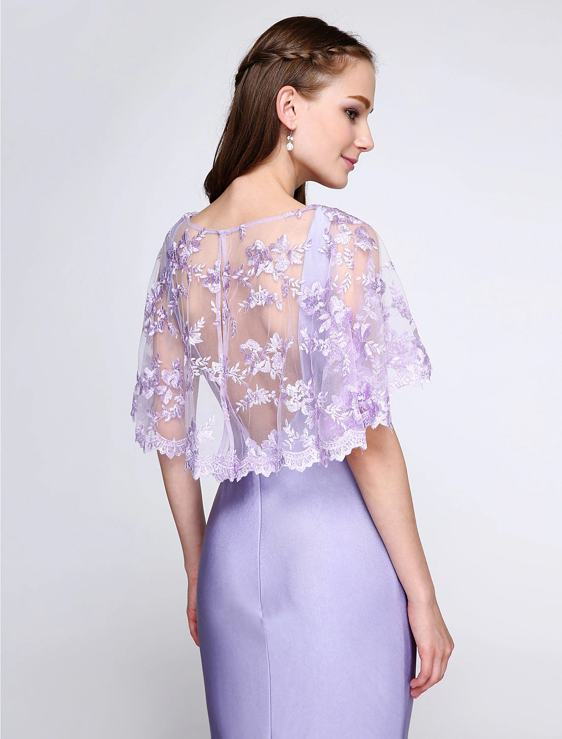 wholesale  Mermaid / Trumpet Bridesmaid Dress V Neck Sleeveless Wrap Included Sweep / Brush Train Jersey with Lace