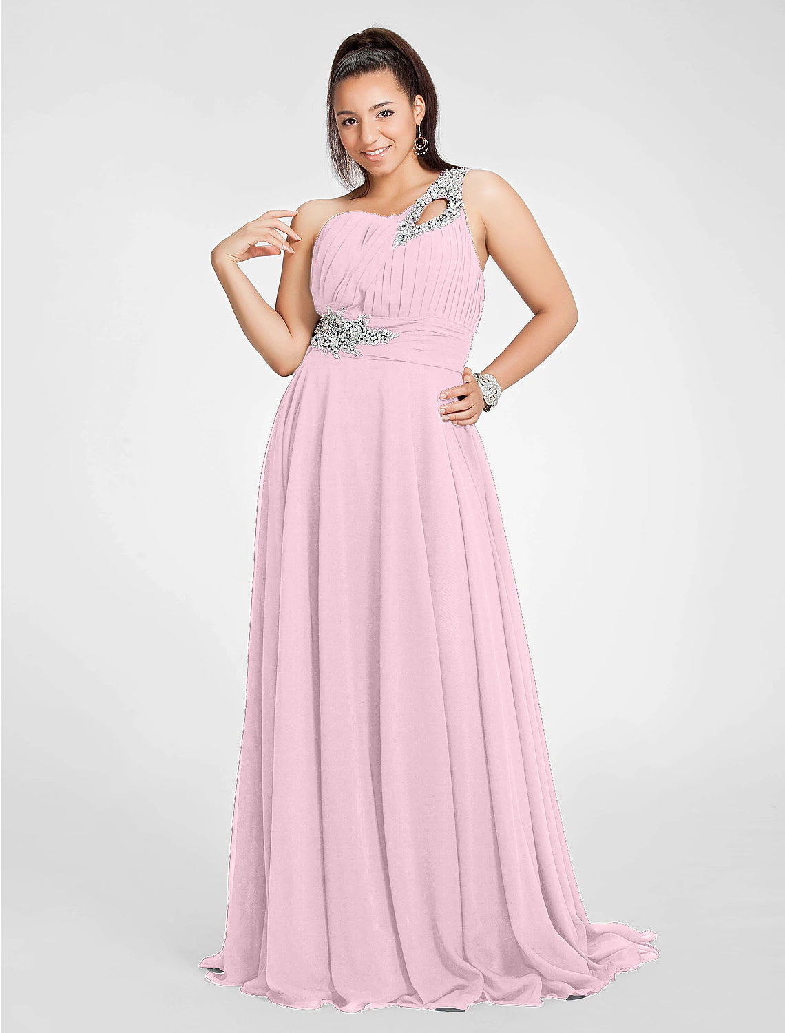 Wholesa A-Line Cut Out Dress Wedding Guest Prom Sweep / Brush Train Sleeveless One Shoulder Chiffon with Ruched Beading