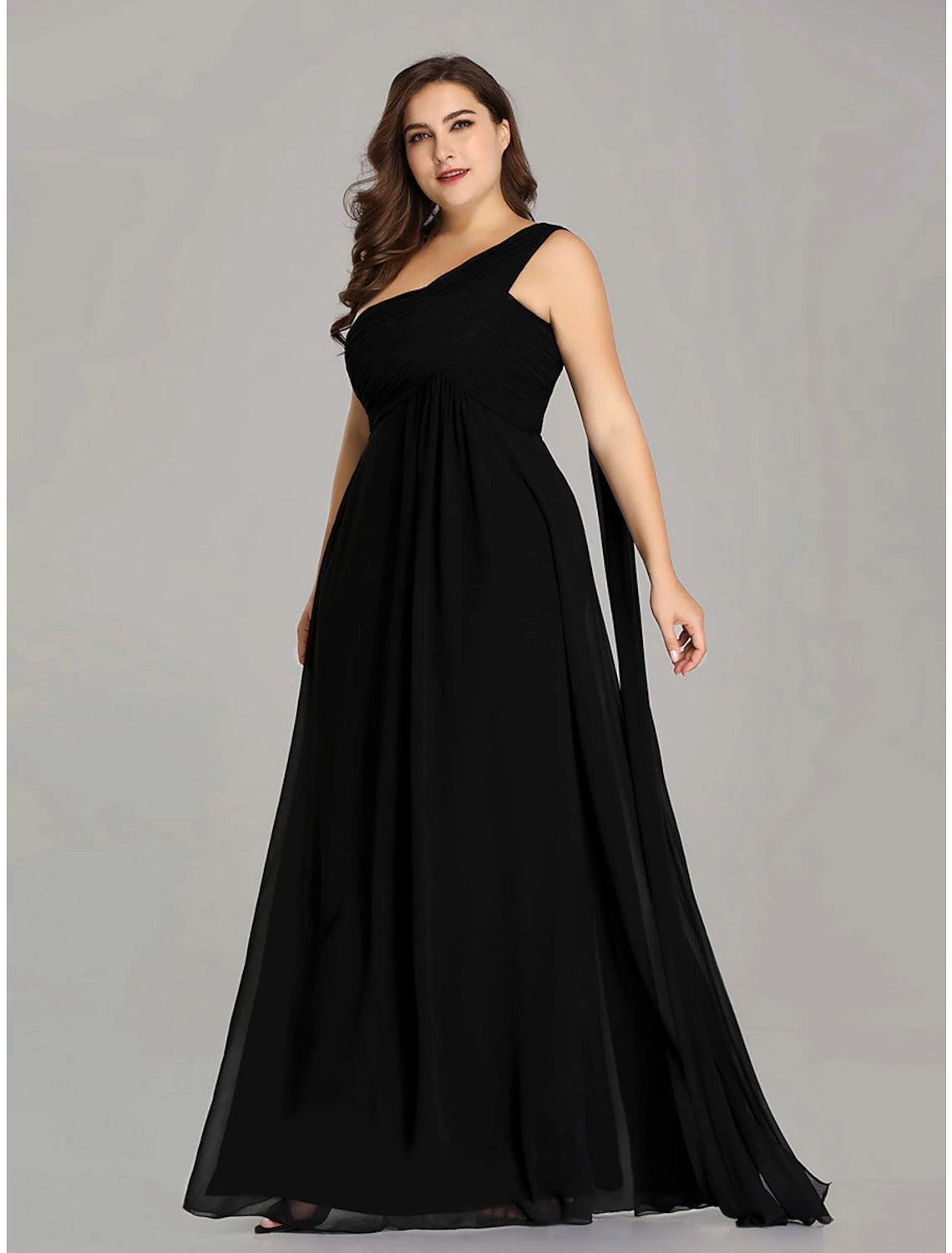 wholesale  A-Line Evening Gown Empire Dress Formal Evening Floor Length Sleeveless One Shoulder Bridesmaid Dress Chiffon Backless with Pleats Draping