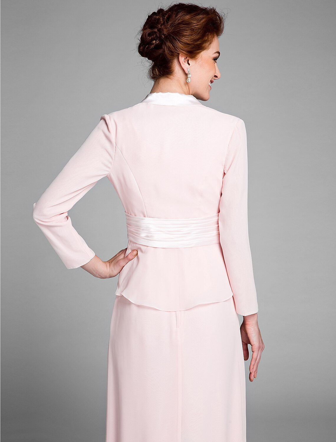 wholesale  Mermaid / Trumpet Mother of the Bride Dress Convertible Dress Scoop Neck Floor Length Chiffon Long Sleeve Wrap Included with Sash / Ribbon