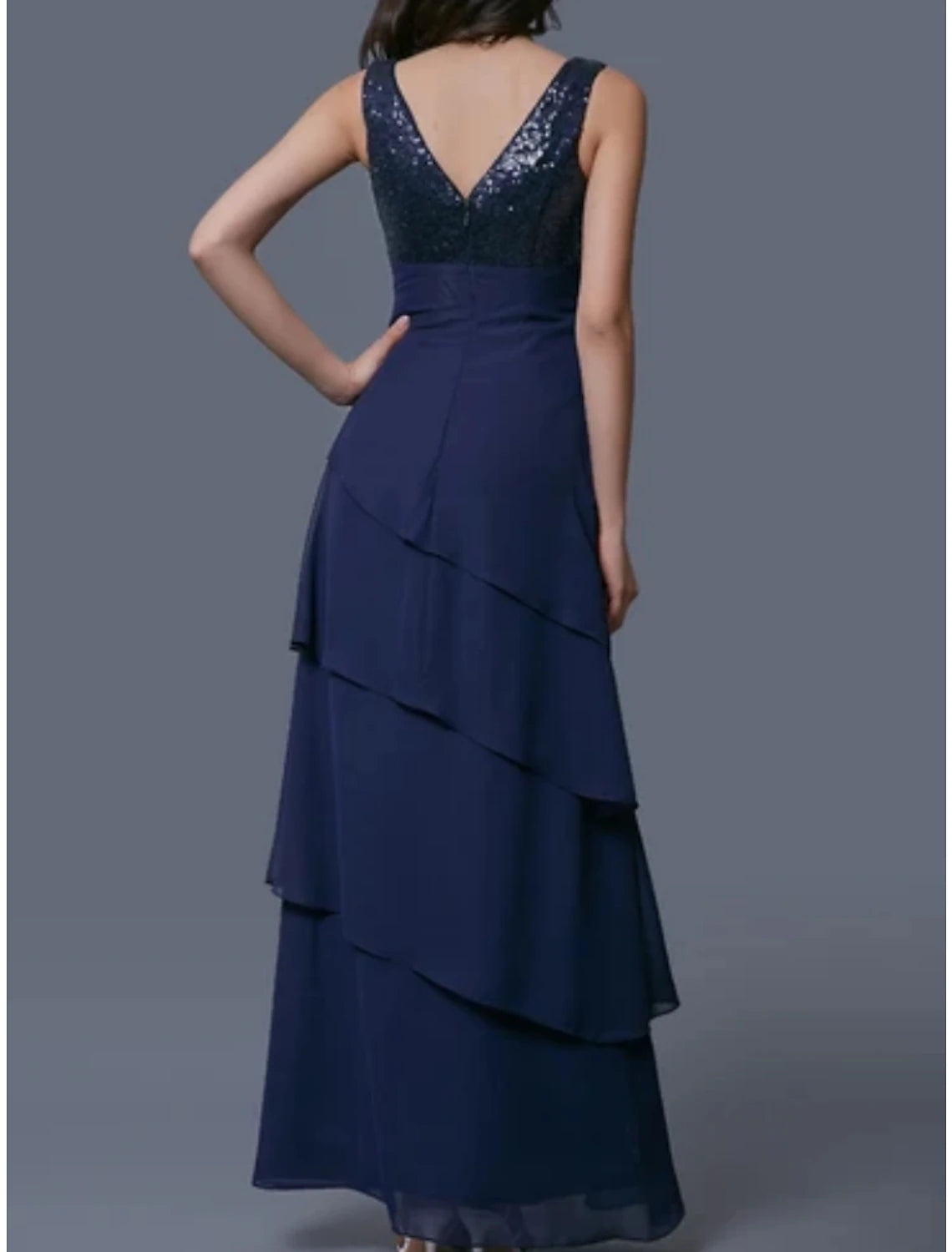 Wholesa Sheath / Column Mother of the Bride Dress Wedding Guest Elegant Scoop Neck Ankle Length Chiffon Half Sleeve with Sequin Tier