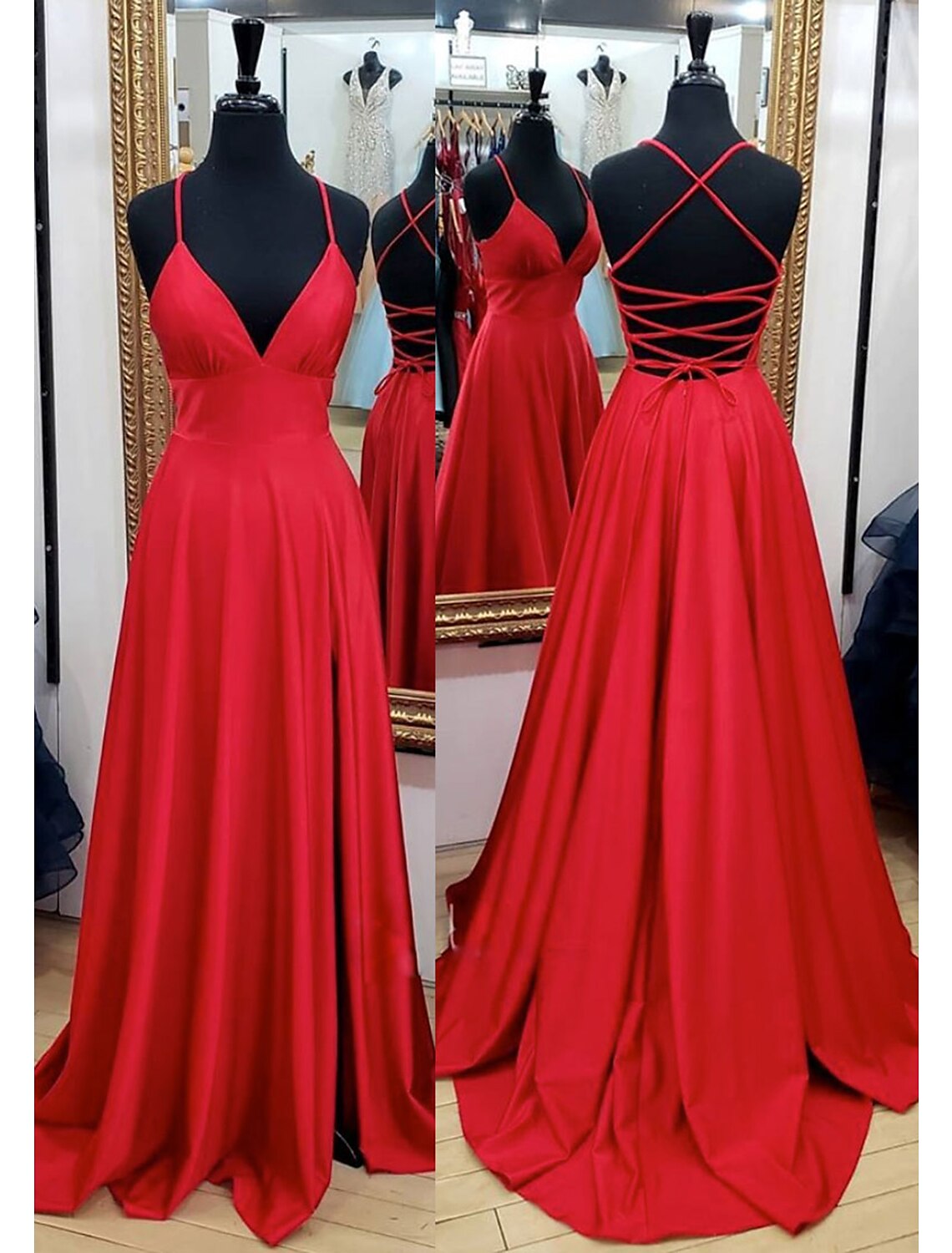 wholesale   A-Line Prom Dresses Empire Dress Formal Wedding Party Court Train Sleeveless V Neck Charmeuse Backless with Pleats Slit