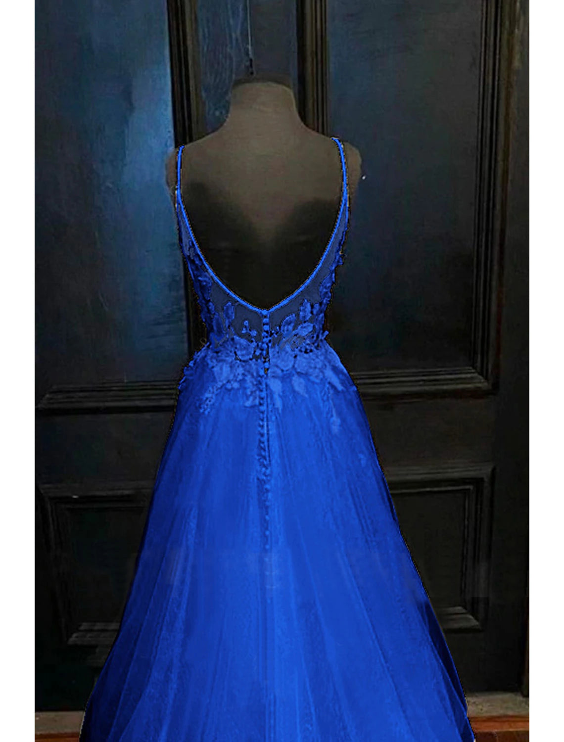 wholesale  A-Line Prom Dresses Open Back Dress Formal Prom Court Train Sleeveless V Neck Tulle Backless V Back with Beading Appliques