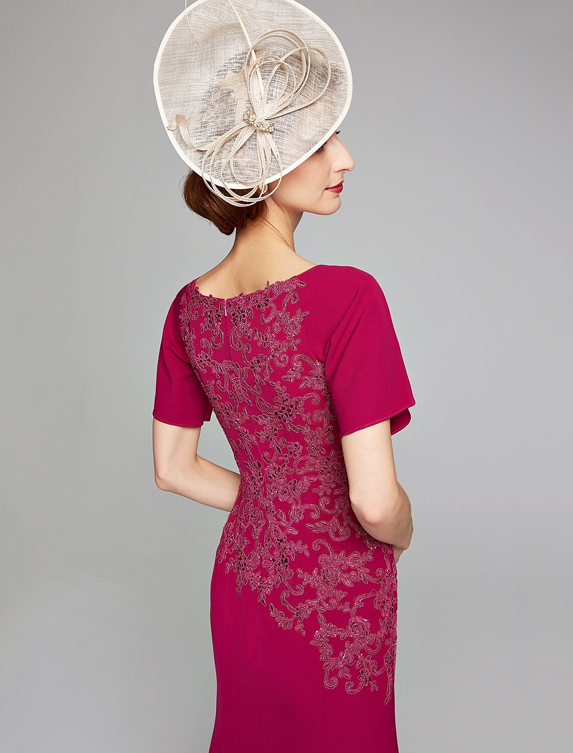 wholesale   Mermaid / Trumpet Mother of the Bride Dress Bateau Neck Floor Length Chiffon Lace Short Sleeve with Lace Split Front