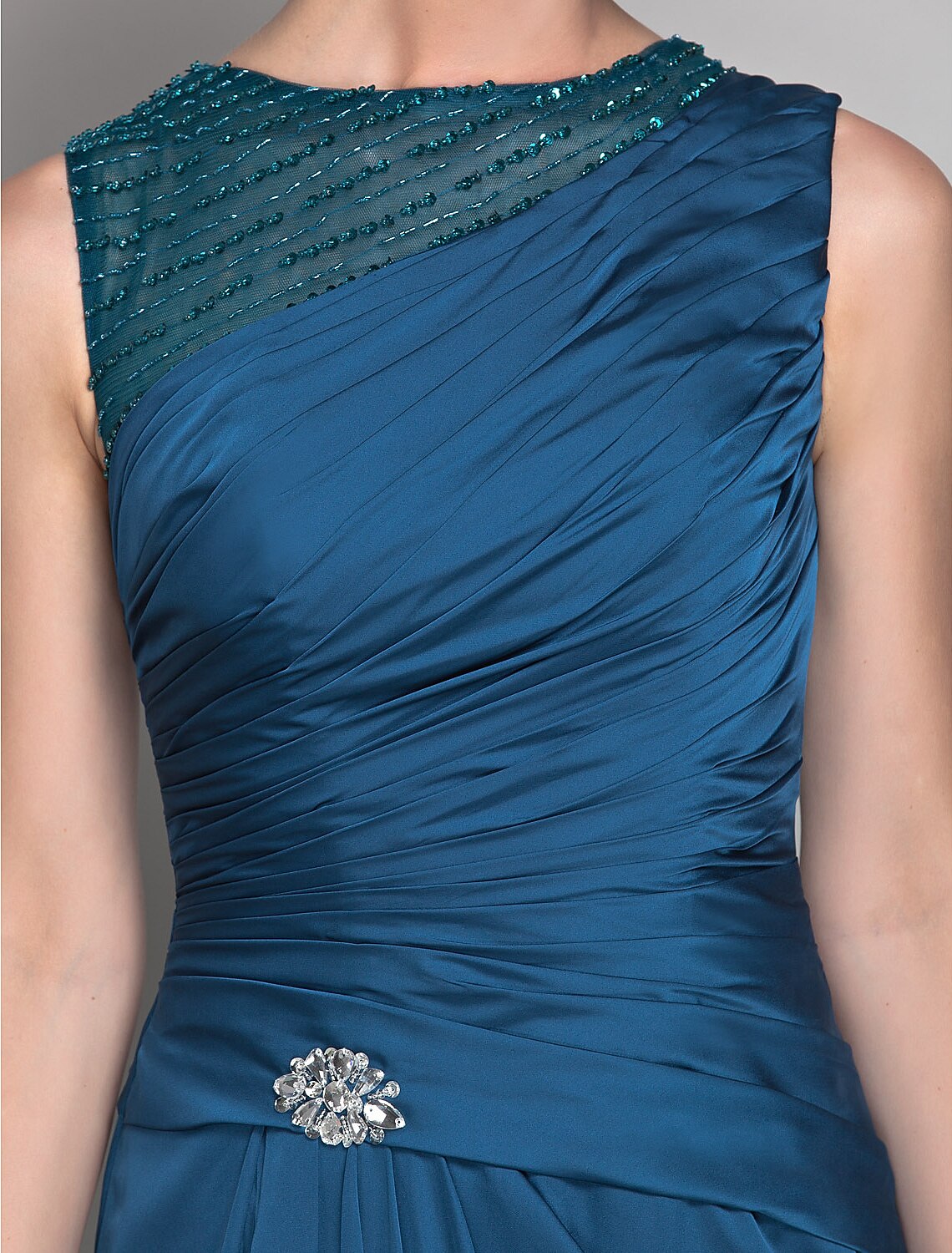 wholesale  Sheath / Column Mother of the Bride Dress Vintage Inspired Jewel Neck Floor Length Satin Chiffon Sleeveless with Beading