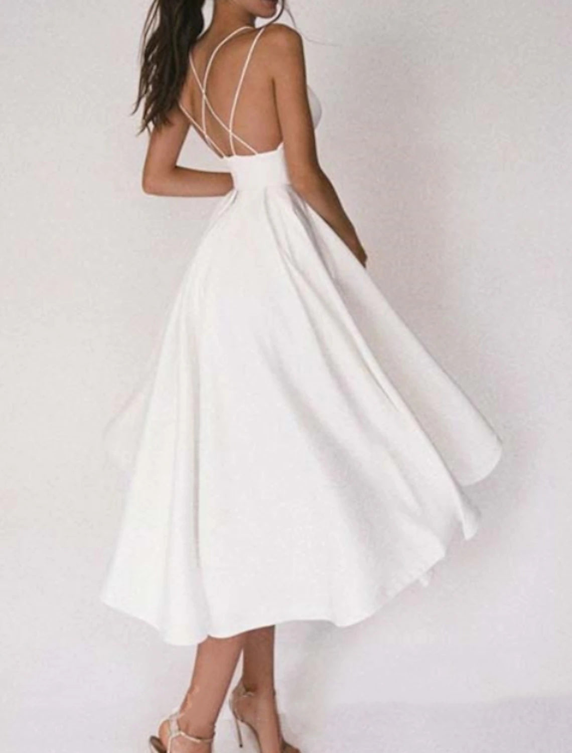 Wholesa  Reception Little White Dresses Wedding Dresses A-Line Sweetheart Camisole Spaghetti Strap Tea Length Chiffon Bridal Gowns With Pleats