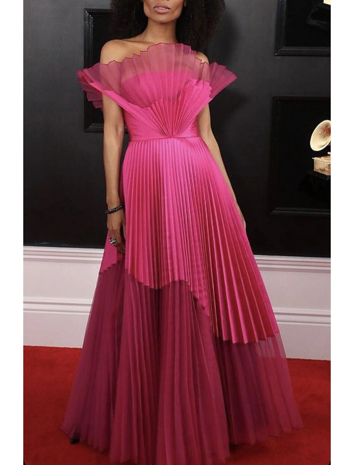 Wholesa A-Line Evening Gown Plisse Dress Wedding Guest Prom Floor Length Sleeveless Strapless Organza with Pleats