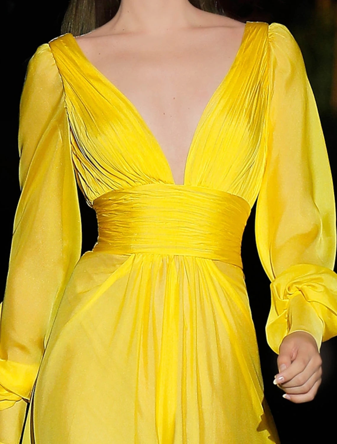 Wholesa A-Line Evening Gown Elegant Dress Engagement Formal Evening Floor Length Long Sleeve V Neck Chiffon with Pleats Ruched