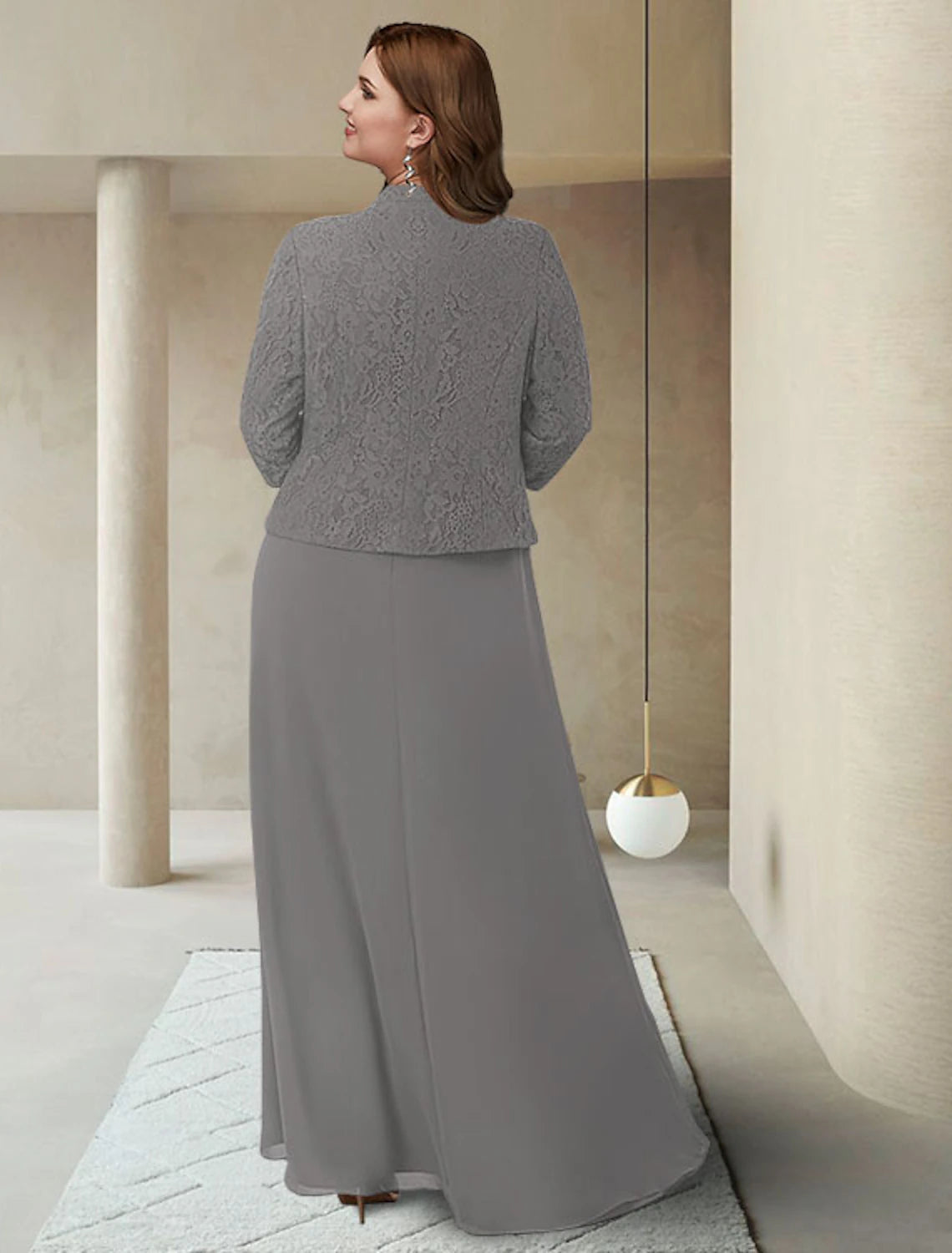 wholesale  Two Piece Sheath / Column Mother of the Bride Dress Plus Size Elegant Jewel Neck Ankle Length Chiffon Lace 3/4 Length Sleeve Wrap Included with Applique