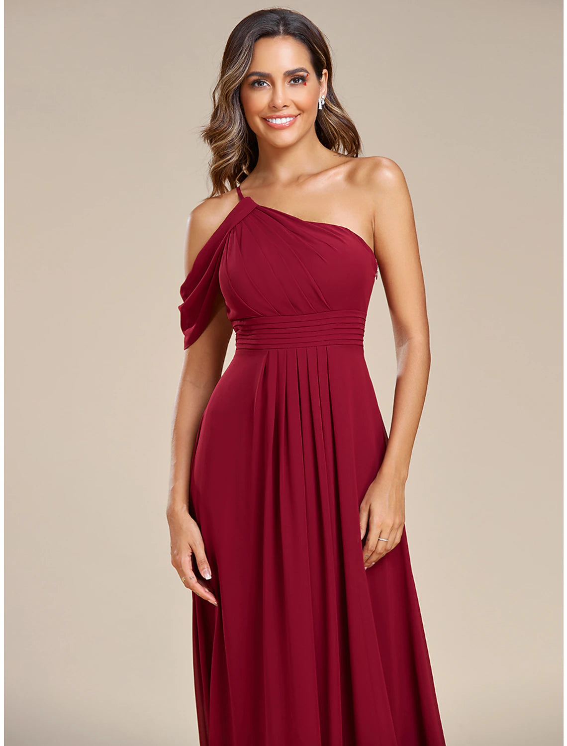 Wholesa A-Line Wedding Guest Dresses Elegant Dress Formal Wedding Floor Length Sleeveless One Shoulder Chiffon with Ruched Slit