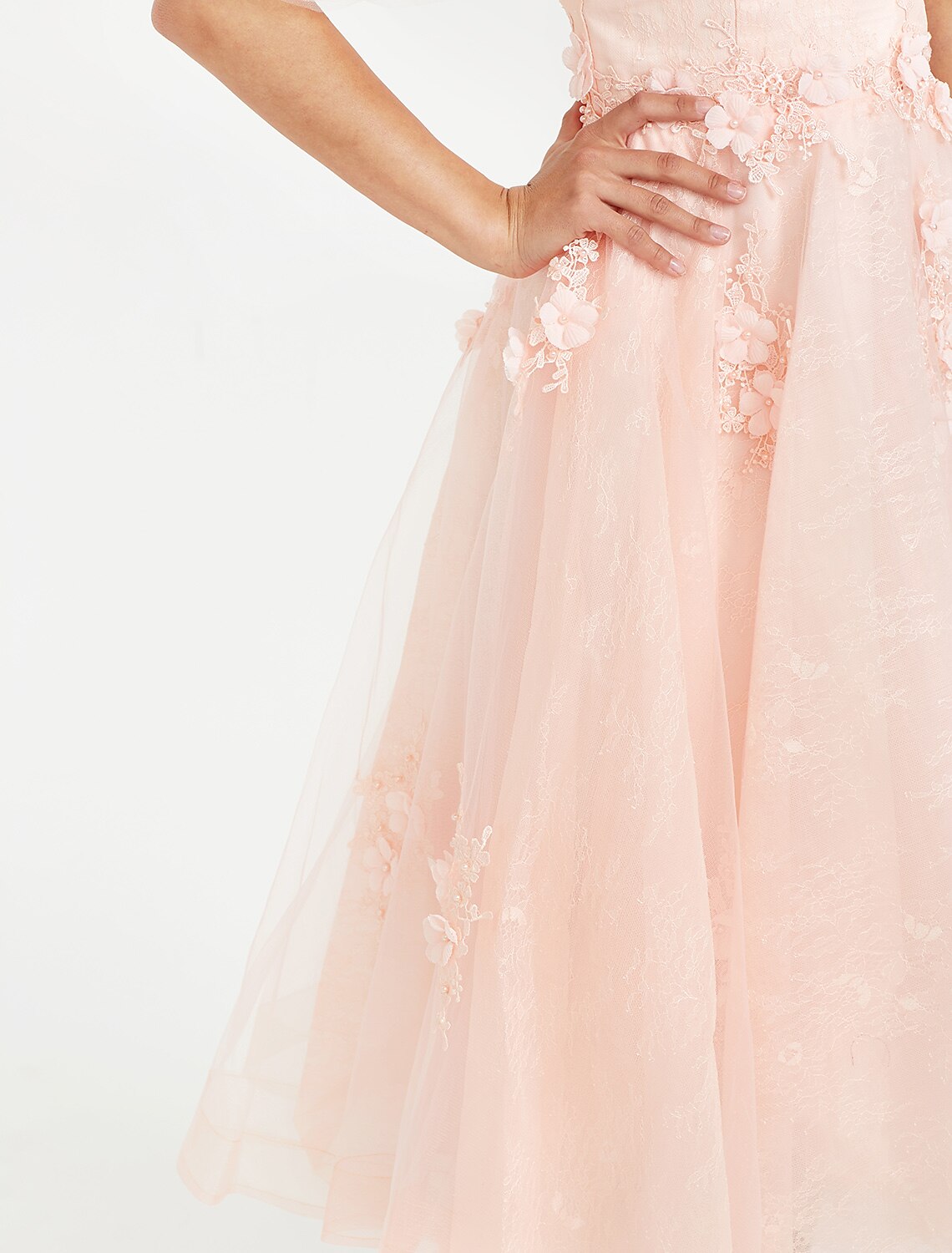 Wholesa  A-Line Prom Dresses Elegant Dress Wedding Guest Cocktail Party Tea Length Short Sleeve V Neck Tulle with Appliques