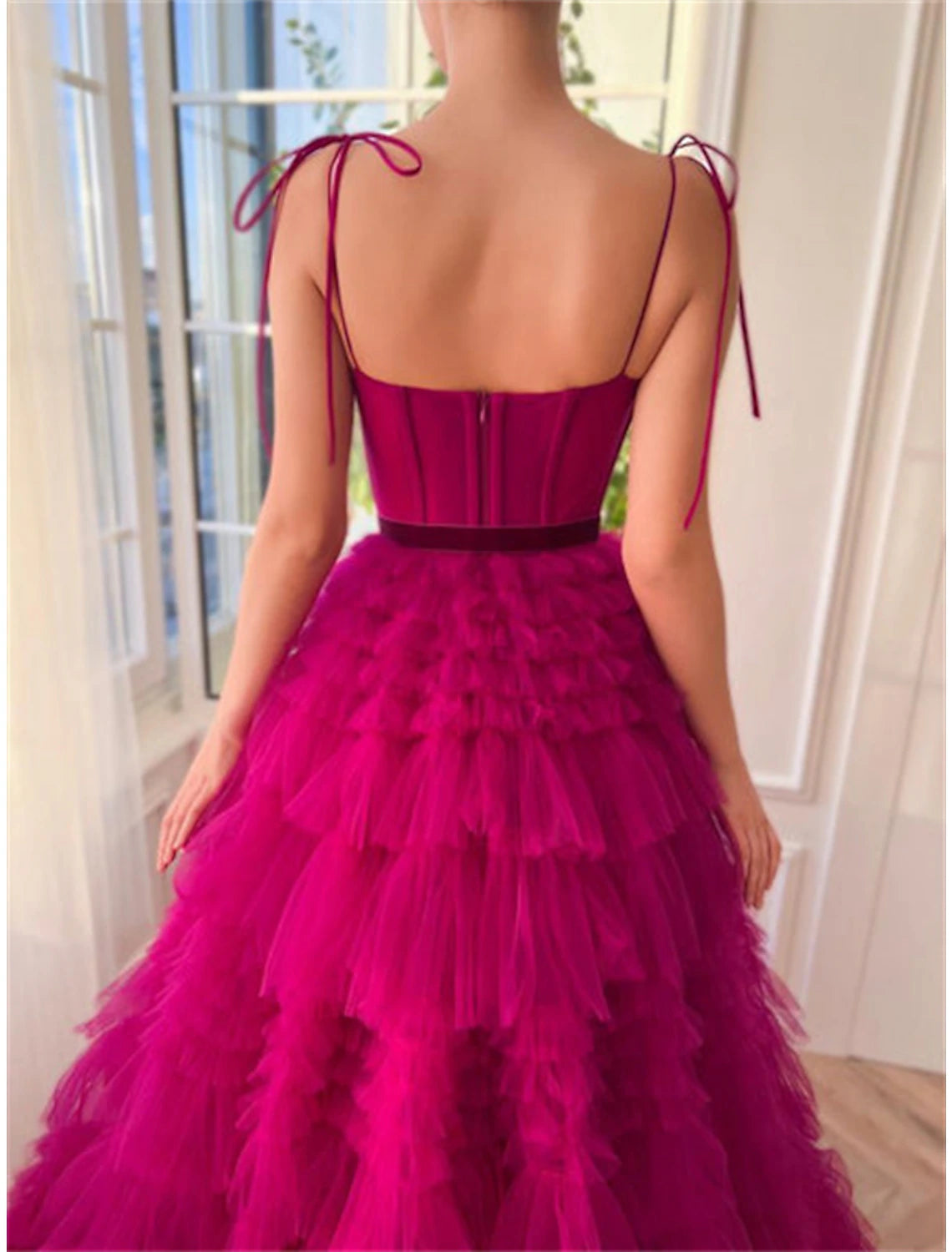 Wholesa  Ball Gown Evening Gown Puffy Dress Wedding Party Birthday Floor Length Sleeveless Spaghetti Strap Tulle with Ruffles Strappy