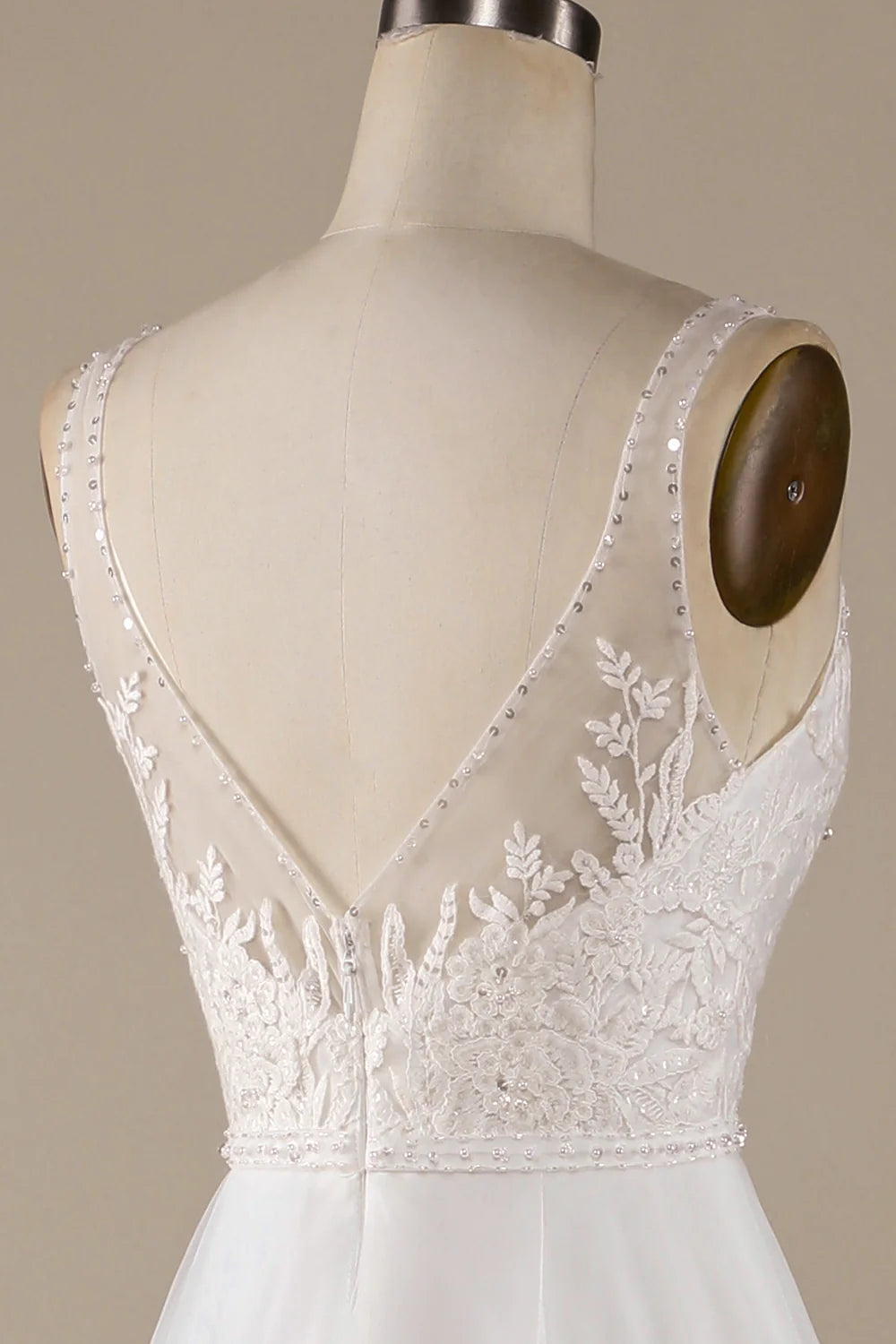 Wholesa V-Neck Tulle Sweep Train Wedding Dress with Lace