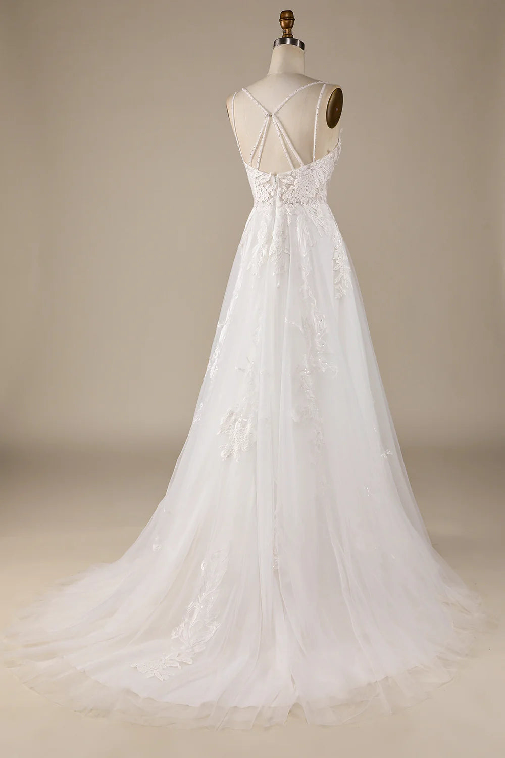 Wholesa A-Line Tulle Criss-Cross Straps Back Wedding Dress