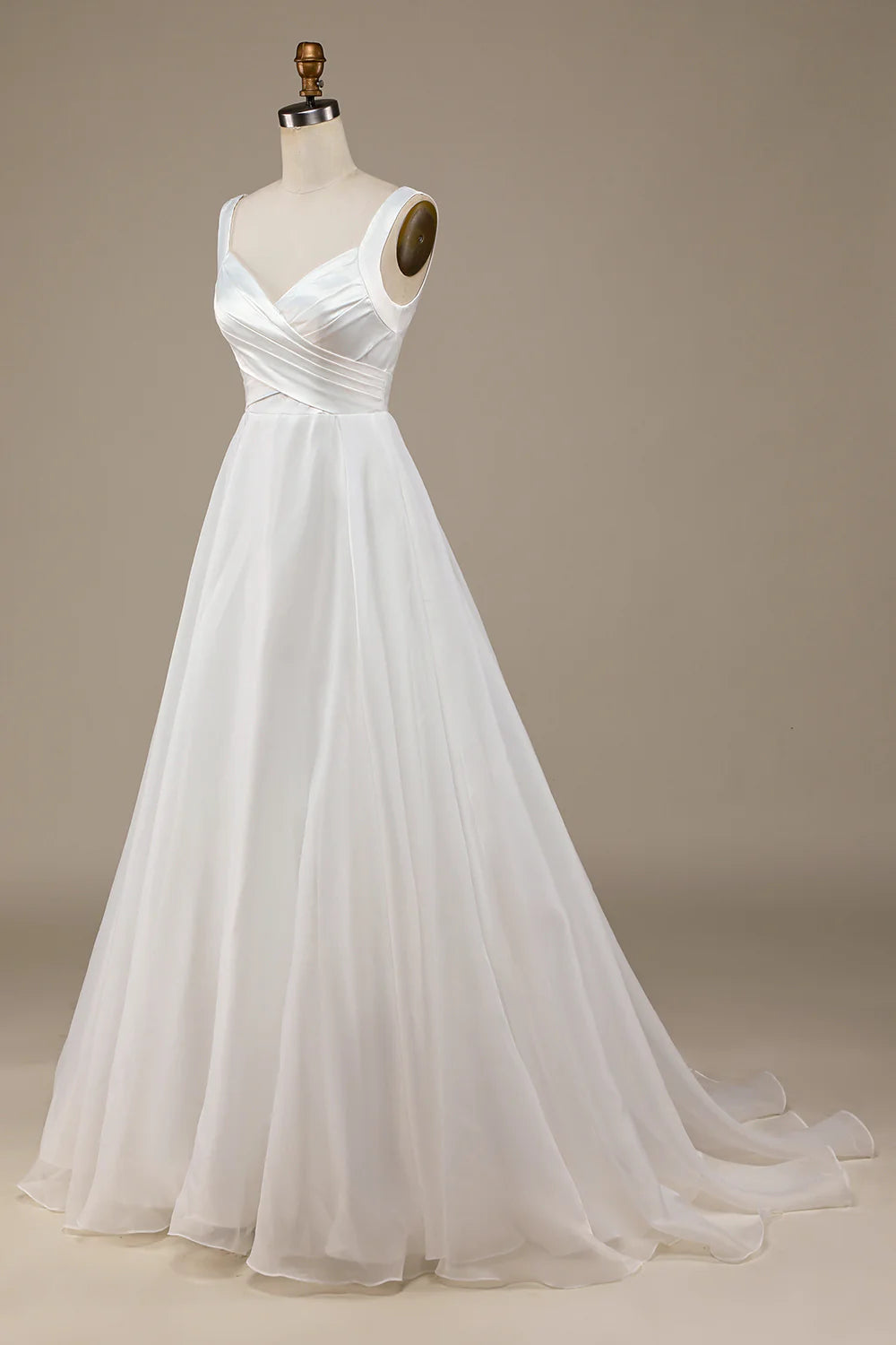 Wholesa Organza Scoop Neck Sweep Train Wedding Dress