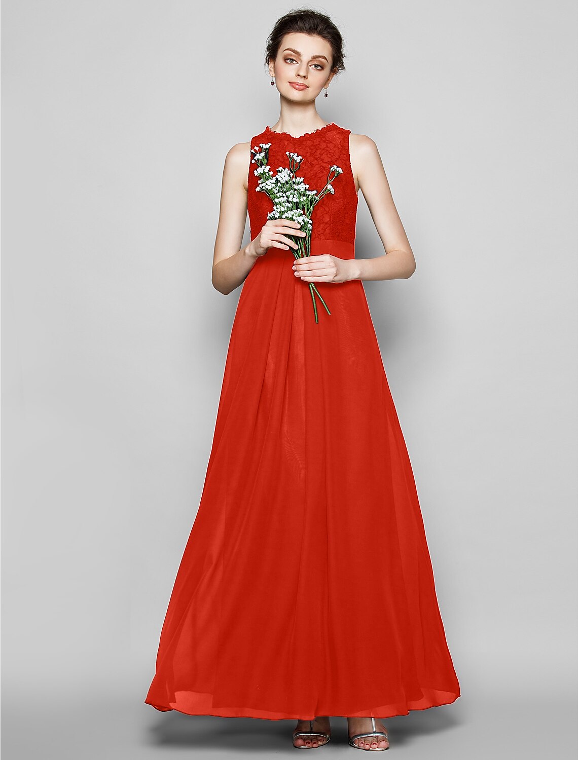 wholesale  Sheath / Column Bridesmaid Dress Jewel Neck Sleeveless Elegant Floor Length Chiffon / Lace with Lace