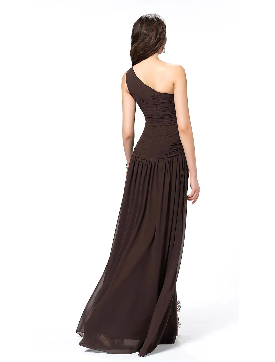 Wholesa A-Line Elegant Sexy Party Wear Formal Evening Dress One Shoulder Backless Sleeveless Floor Length Chiffon with Slit Lace Insert