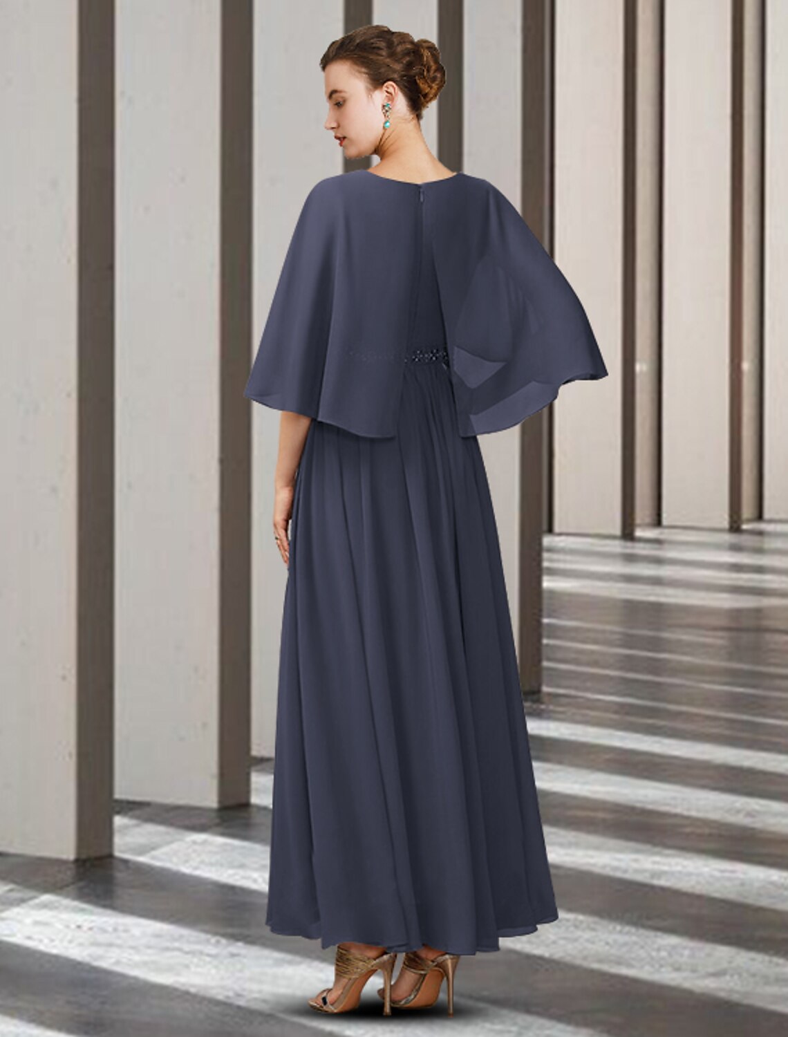 wholesale  A-Line Mother of the Bride Dress Elegant V Neck Ankle Length Chiffon Half Sleeve with Sash / Ribbon Pleats