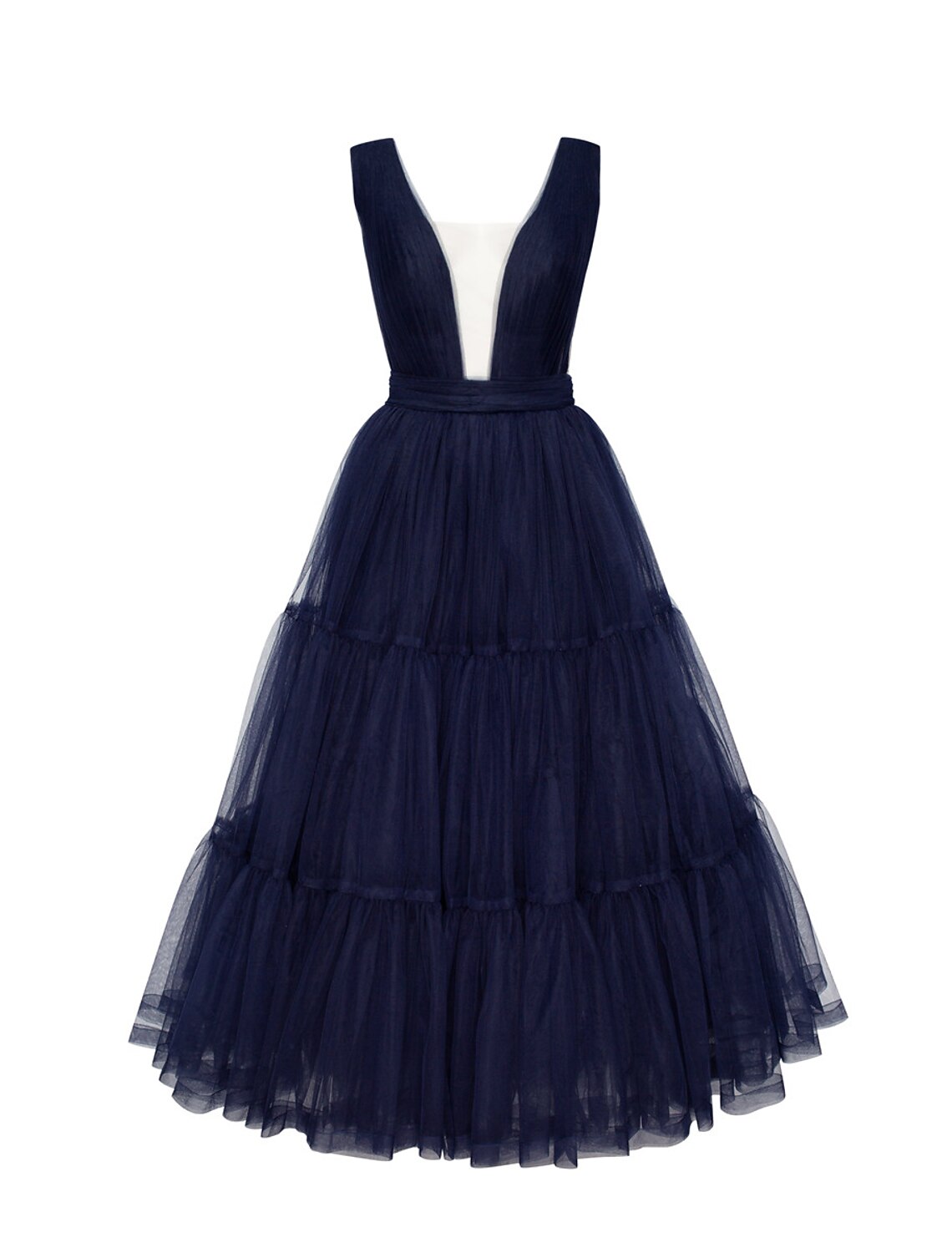 wholesale  A-Line Prom Dresses Princess Dress Wedding Guest Prom Tea Length Sleeveless V Neck Tulle with Bow(s) Pleats