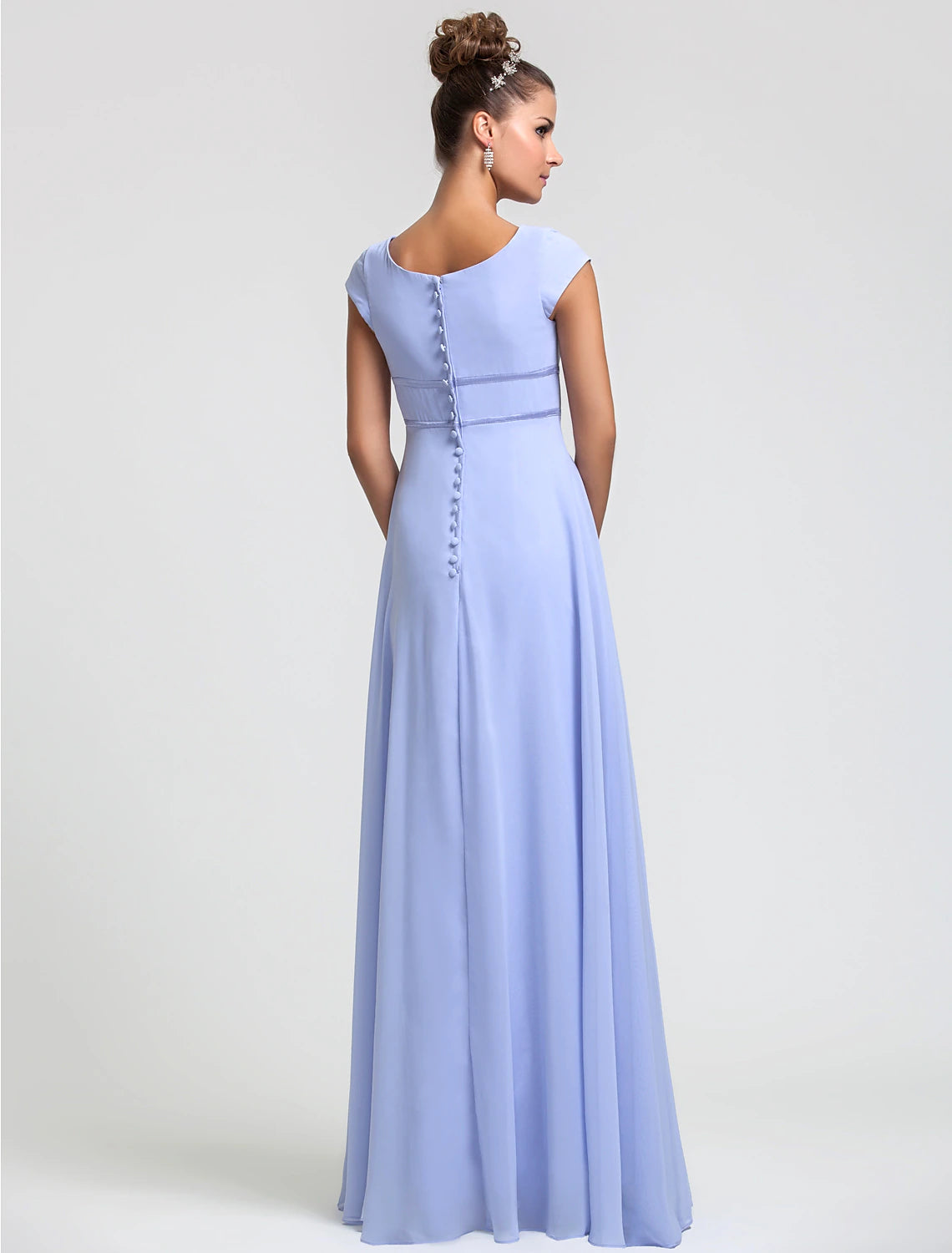 Wholesa  Sheath / Column Bridesmaid Dress Square Neck Short Sleeve Elegant Floor Length Chiffon with Sash / Ribbon / Pleats